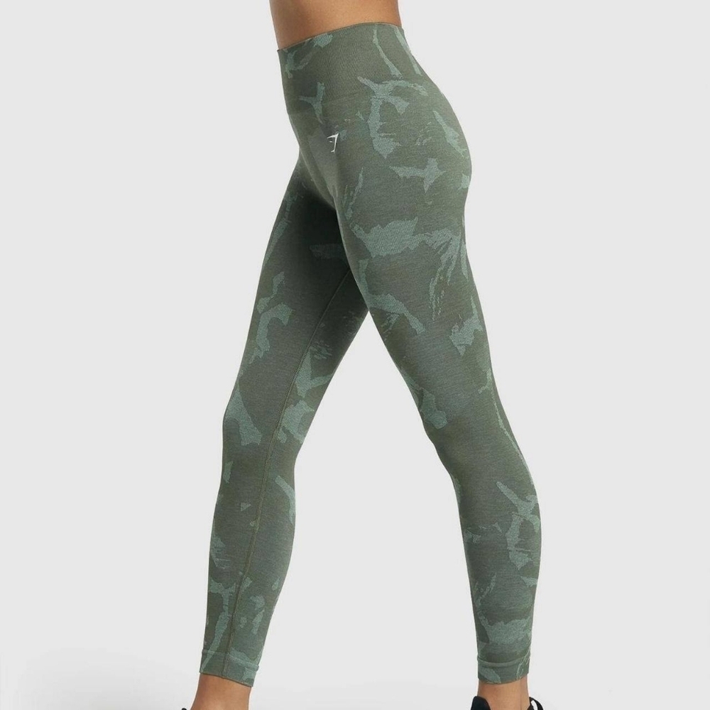 Gymshark Adapt Animal Seamless Gym Leggings Green Scrunch High Rise XS